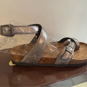 Outwoods Metallic Bronze Sandals with Adjustable Ankle Strap and Comfort Footbed